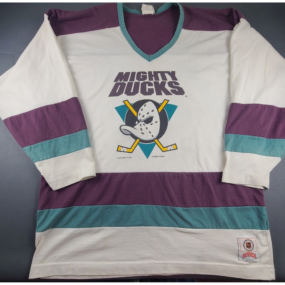 Vintage 1993 Mighty Ducks Anaheim Nutmeg Jersey Large Inaugural Season Hockey
